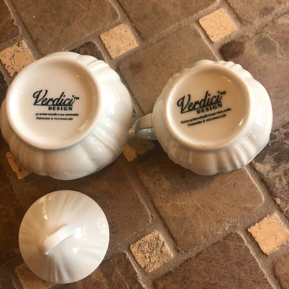 White Ceramic Creamer and Sugar Set Verdici Design - Picture 4 of 8